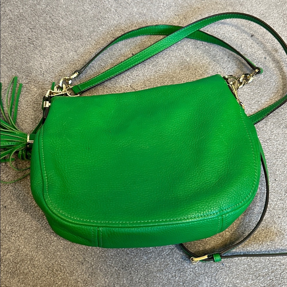 Michael Kors Bedford Tassel Green Genuine Leather Crossbody Bag - Picture 8 of 10